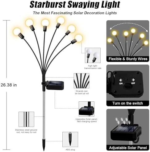 NBQQ Solar Lights Outdoor 10 Pack of 60 LEDs Swaying Firefly Garden Decor - Image 4