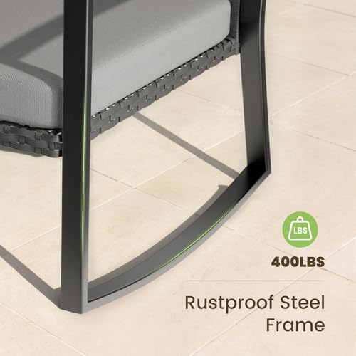 Rocking Patio Bistro Sets - All-Weather - 3 Piece Rattan Conversation Furniture Set, Wicker Outdoor Front Porch Chair for Balcony, Porch, Garden, Backyard, Poolside,Gray - Image 4