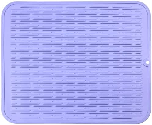 MicoYang Silicone Dish Drying Mat for Multiple Usage,Easy clean,Eco-friendly,Heat-resistant Silicone Mat for Kitchen Counter or Sink,Refrigerator or Drawer Liner Light Purple XL 18 inches x 16 inches by MicoYang