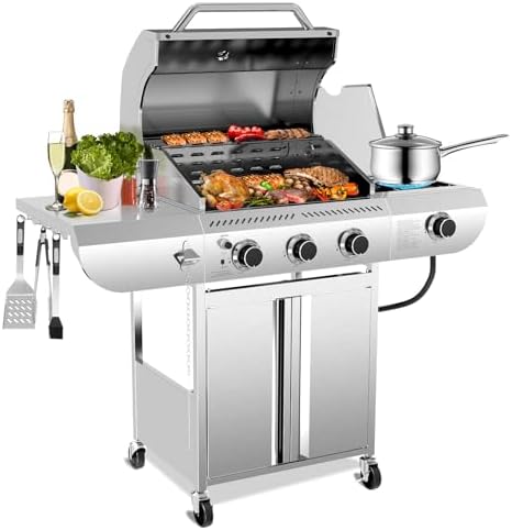 34,000 BTU 3-Burner Propane Gas Grill with Side Burner by Electactic