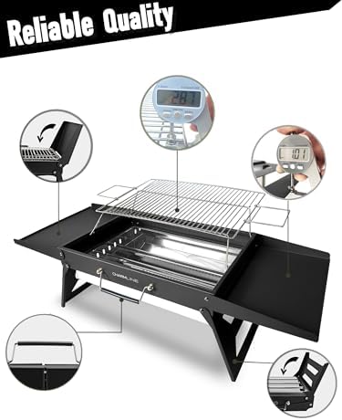 Charmline 18x13 inches Big Desktop Charcoal Grill, Liftable Grilling Net, Foldable Portable Grill for Indoor and Outdoor, BBQ Grill for Camping, Gardens, Picnics, Beach Parties, Black - Image 5