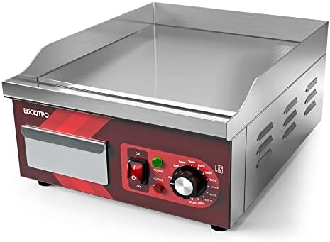 EGGKITPO 14 Inch Electric Griddle 120V 1800W, Non-Stick Flat Top Grill Commercial Electric Countertop Griddles Stainless Steel Adjustable Temperature Control 90℉-575℉ for Home or Restaurant Use by EGGKITPO
