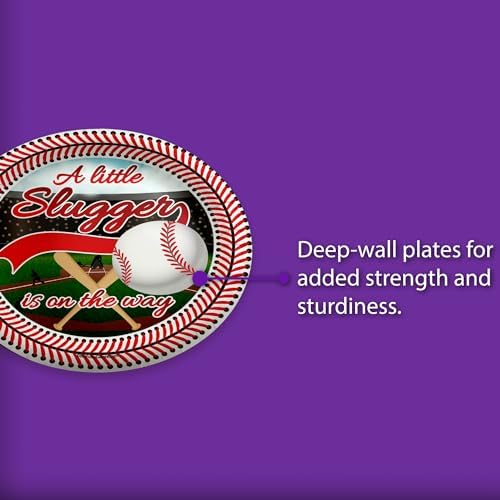 Birthday Galore Little Slugger on the Way Baby Shower - 32 Piece Disposable Party Supplies - Baseball Baby Shower Decorations - Round Party Plates - Large 9" Paper Plates In Bulk - Image 3