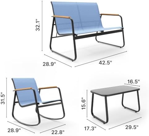 Ahomly 4-Piece Patio Furniture Set, Textilene Conversation Set, Lightblue - Image 2