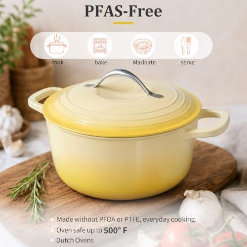 Winado 7.5 Qt Enameled Cast Iron Dutch Oven Pot with Lid, Yellow Ombre - Image 5
