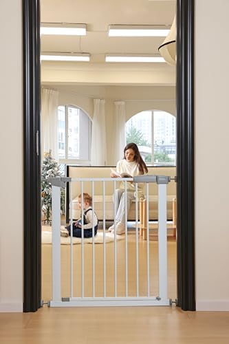 30.47"-32.64" Baby and Pet Safety Gate, 30" Tall Metal Walk-Thru Gate for Doorways & Stairs, Easy One-Hand Open, Dual Lock (White, 29" W x 30.5“H) - Image 6