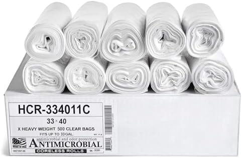 Aluf Plastics 33 Gal Clear Trash Bags, 11 Micron (EQ.), 33" x 40" (500 Pk) by AlufPlastics