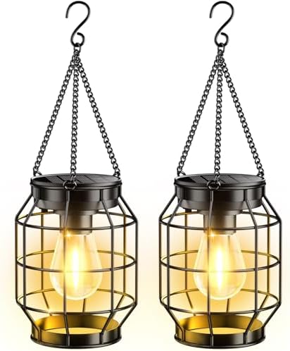 KOOPER Solar Lanterns Outdoor Waterproof, Upgraded Metal Hanging Solar Lights Outdoor Decorative, Brighter Outdoor Hanging Lantern for Yard Patio Pathway Porch Garden Decor, Gift for Women Mom 2 Pack by KOOPER