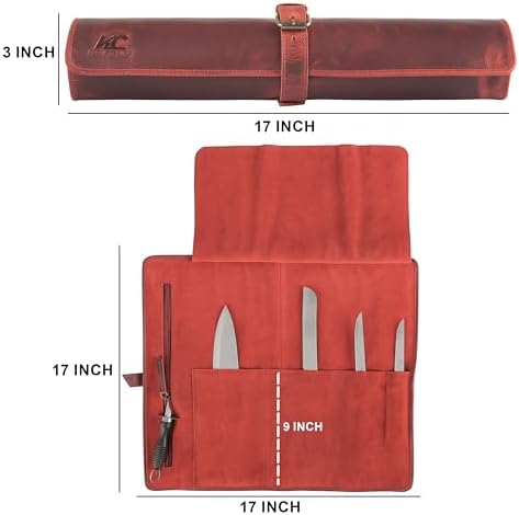 Leather Knife Roll Bag for Chefs – 17.5” x 17.5” Professional Chef Knife Storage Organizer, Portable Culinary Knife Case, Travel Knife Roll for Kitchen, BBQ & Catering (Red) - Image 7