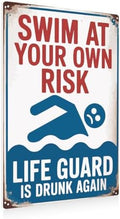BEASTZHENG Pool Metal Tin Sign Decorations Outdoor Decor Swim At Your Own Risk Pool Sign Pool Deck Accessories Gifts Funny Warning Safety Tin Plaques For Swimming Pools Beach Water Park Decor 8x12 Inches by BEASTZHENG