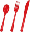 HEIPINIUYE 75 Pack Red Plastic Cutlery Heavy Duty Red Plastic Knives Forks and Spoons Disposable Silverware Set for 25 Guest Camping Birthday Baby Shower Party Cutlery Set by HEIPINIUYE