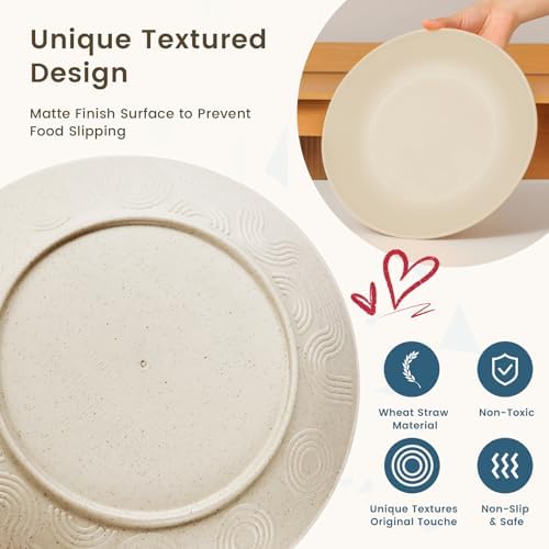 Homienly 40 PCS Dinnerware Set Service for 8, Kitchen Wheat Straw Dinnerware Set Unbreakable - Plates Set, Bowls Set,Cups Set, Microwave and Dishwasher Safe Dish Set for Dinner, Outdoor(Beige) - Image 3