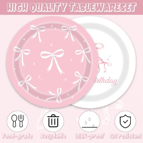 40pcs Bow Party Supplies,include 20 Dessert plate and 20 Napkin,bridal shower plates Party Plate Napkin Set,Used for She's Tying the Knot Bachelorette Party Decoration pink bow decor - Image 4