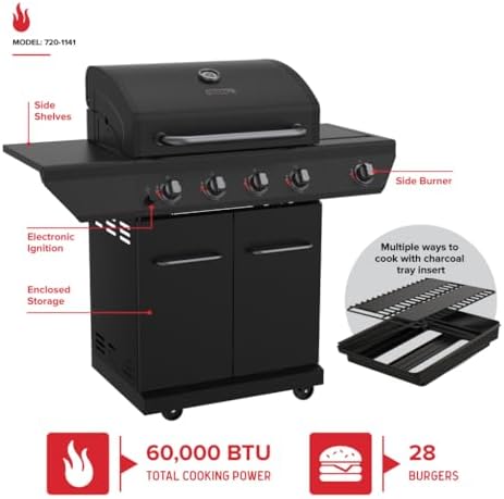 Nexgrill Propane 4 Burner Gas Grill, 2-In-1 Charcoal Tray with Side Burner - Image 2