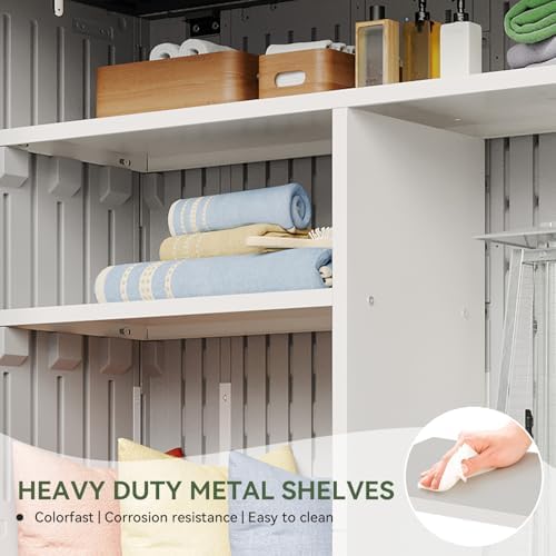 Aoxun 64 Cu.Ft Resin Storage Shed with Metal Shelving Kit & Floor, White - Image 2