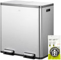 EKO EcoCasa Plus 2 x 10.6 Gal Dual Recycling Trash Can for Kitchen, Large Stainless Steel Step-On Garbage Can with Soft-Close Lids, Odor-Proof and Fingerprint-Resistant, Removable Buckets with Handles by Unknown