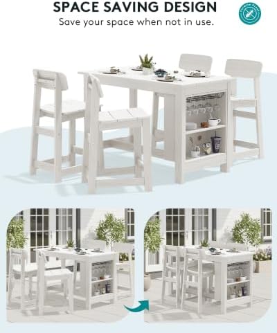 SERWALL Outdoor HDPE Counter-Height Barstools Set of 2, White - Image 6