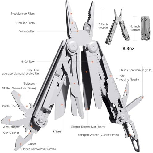 PERWIN Multitool Stainless Steel Multi-Tool Pliers 22-in-1 with Safety Locking, Pocket Knife, Bottle Opener, EDC Equipment With Pocket Clip for Survival, Camping, Hunting and Hiking. - Image 2