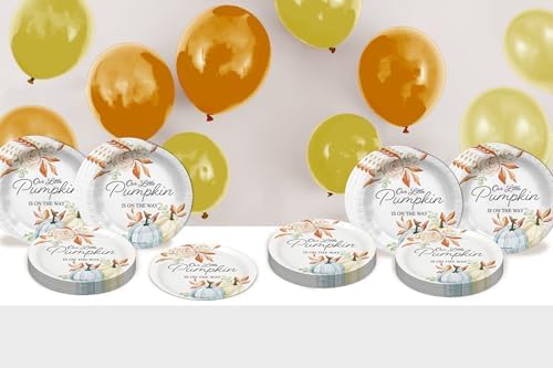 Birthday Galore Little Pumpkin On The Way Boy Baby Shower - 32 Piece Disposable Party Supplies - Fall Baby Shower Decorations - Round Party Plates - Large 9" Paper Plates In Bulk - Image 3