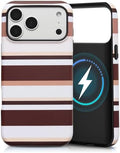 for iPhone 17 Pro Max Case, Magnetic Matte Frosted Dual-Layer Striped Phone Case for Women, Retro Aesthetic Cover Compatible with Mag Safe Accessories - Cocoa Stripe by YKCZL
