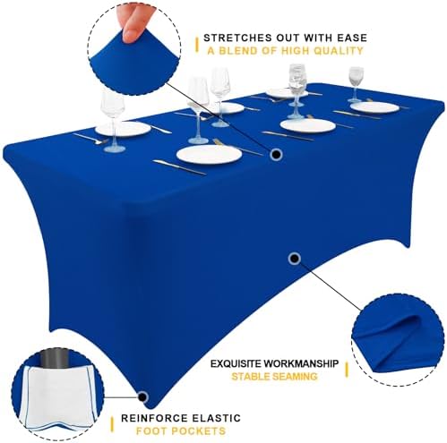 Smiry 2 Pack Spandex Table Cloth 6FT, Elastic Fitted Blue Tablecloth - Image 2