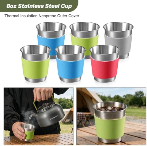 Odoland 39pcs Camping Cookware Mess Kit, Non-Stick Large Size Hanging Pot Pan Kettle with Base Dinner Cutlery Sets for 6 and More, Cups Dishes Forks Spoons Kit for Outdoor Camping Hiking Picnic - Image 5