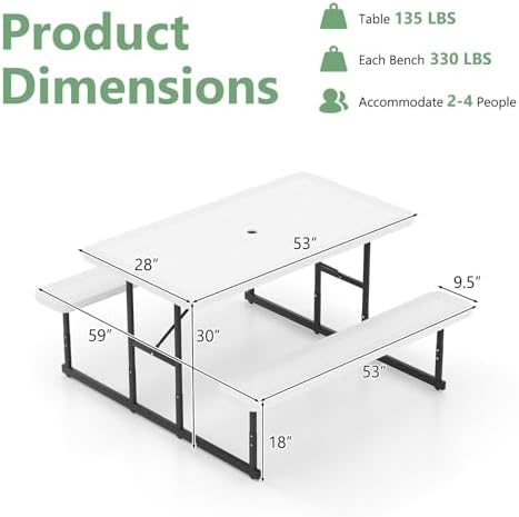 Tangkula 4 Person Picnic Table with 2 Benches, Rectangular - Image 3