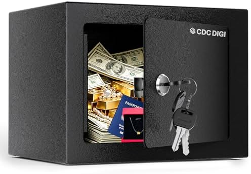CDC DIGI Safe Box, Steel Security Safe Lock Box with Key Lock, Safe Box for Home, Office, Money, Jewelry, Documents and Valuables, 0.23 Cubic Feet, 9.06" W x 6.69" D x 6.69"H（Black） by CDC+DIGI