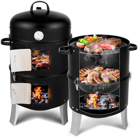 Outvita Vertical 18.5 Inch Steel Charcoal Smoker, 3-in-1 Portable Grill by Outvita