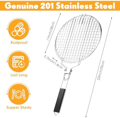 Yungyan 2 Pcs Round Grill Basket for Outdoor BBQ Fish 11'' Grilling Basket with Handle Stainless Steel Portable Rack for Vegetables Shrimp Steak Cooking Accessories Gift - Image 2