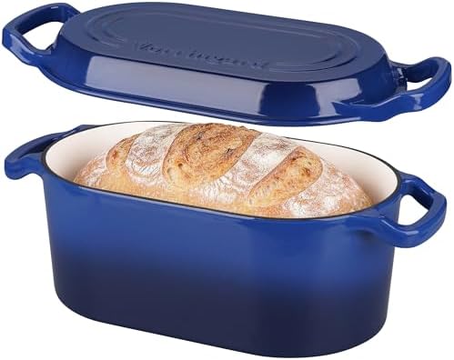 VORRINGARD Oval Dutch Oven Pot with Lid, Enamel Coating Cast Iron Bread Pans for Homemade Sourdough Bread Baking, Cooking, 4 Quart, Blue by Unknown
