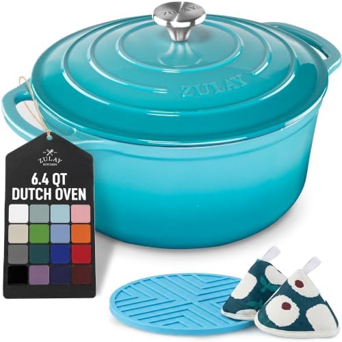 Zulay Kitchen 6.4QT Enameled Cast Iron Dutch Oven Pot with Lid, Heavy-Duty Soup Pot for Stews, Braising, Roasting & Sourdough Bread Baking, Oven Safe up to 500°F - Light Blue by ZulayKitchen