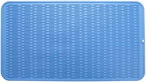 MicoYang Silicone Dish Drying Mat for Multiple Usage,Easy clean,Eco-friendly,Heat-resistant Silicone Mat for Kitchen Counter or Sink,Refrigerator or Drawer Liner Lichen BlueL 4XL 32 inches x 18 inches by MicoYang