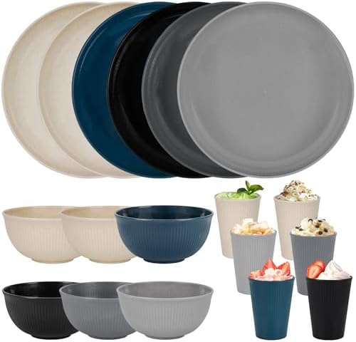 Plastic Dinnerware Sets for 6 People 18pcs Camping Plates and Bowls Set by CSYY