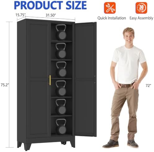 GAIOUS 75''Tall Metal Garage Storage Cabinet,File Cabinet with Door and Adjustable Shelves, Outdoor Steel Tool Cabinet for Home,Office,Warehouse,Garage,Black - Image 2