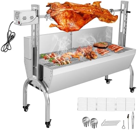 Rotisserie Grill With Wind Screen, Stainless Steel Charcoal Spit, Electric Pig Rotisserie Machine, 176LBS/80KG BBQ Grill for Pig Roasting, Camping & Backyard Use by ATATOD