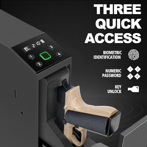 Biometric Slider Handgun Gun Safe with LCD Screen of Time Temp Humidity - Image 3