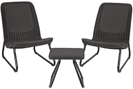Keter Rio 3 Piece Resin Wicker Patio Furniture Set with Side Table and Outdoor Chairs for Front Porch and Backyard Decor, Dark Grey by Unknown