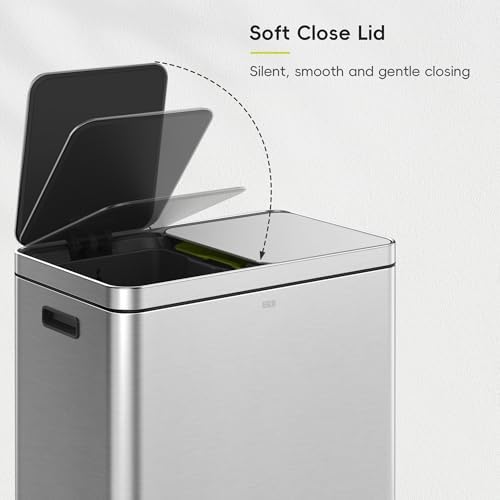 EKO Edison Dual Trash Can for Recycling and Trash, 8+8 Gallons Kitchen Garbage Can with Dual Removable Inner Liners, Independent Lids and Pedals, Matte Stainless Steel - Image 6