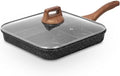 ESLITE LIFE Nonstick Divided Grill Pan with Lid & Tongs for Stove Tops, 11 Inch Versatile 3-In-1 Breakfast Pan, Square Big Grilling Steak Pan for Indoor & Outdoor Cooking, PTFE & PFOA Free, Black by ESLITELIFE
