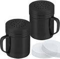 CUSINIUM 6oz Black Stainless Steel Salt Pepper Dredge Shakers - With Plastic Cap - With Handle - Pack of 2 by CUSINIUMKitchenware