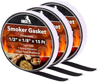 UNCO- Smoker Gasket, 15 FT, 1/2" x 1/8", 3 Pack, Black, Smoker Gasket Seal High Temp by Unco