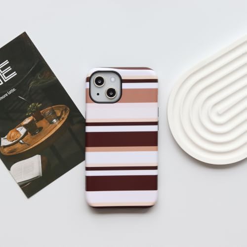 for iPhone 15 Case, Magnetic Matte Frosted Dual-Layer Striped Phone Case for Women, Retro Aesthetic Cover Compatible with Mag Safe Accessories - Cocoa Stripe - Image 2