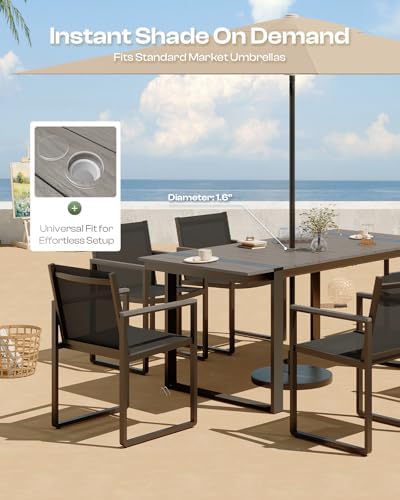 Full Grounded Outdoor Dining Set, Aluminum Patio Table and Chairs - Image 4