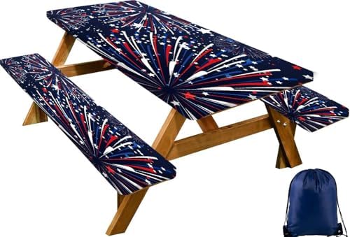 CAPSCEOLL Fitted Picnic Table Cover with Bench Covers 8ft - Fireworks by CAPSCEOLL