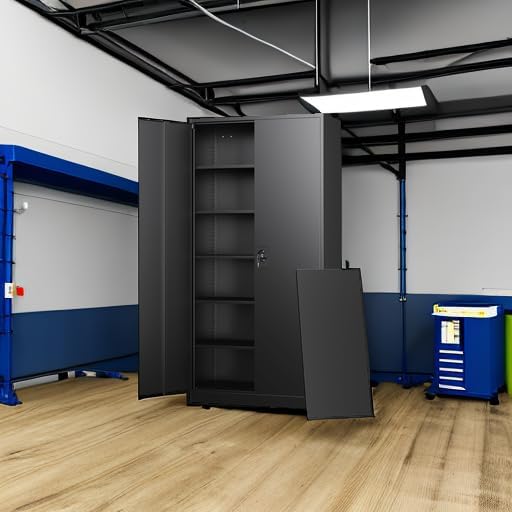 Letaya Metal Garage Storage Cabinets with Lock Door and Adjustable Shelves, Steel Tool Cabinets for Home,Office,Warehouse Organisieren (Black) - Image 5