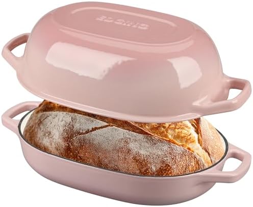 EDGING CASTING Enameled Cast Iron Oval Dutch Oven Pot with Lid, Dutch Oven for Sourdough Bread Baking, Bread Oven, Bread Dutch Oven, Oval Bread Pan, 7qt, Pink - Image 3