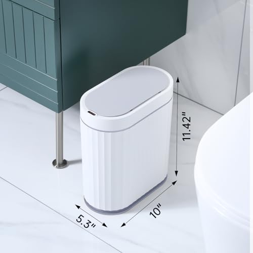 ELPHECO Bathroom Trash Can with Lid, 2 Gallon, Motion Sensor, White Grey - Image 2