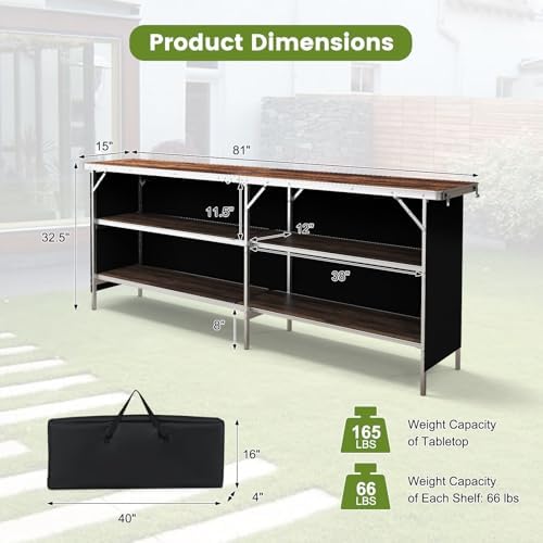 COSTWAY 81" Folding Picnic Table, Portable Bar Table with Carry Bag - Image 3