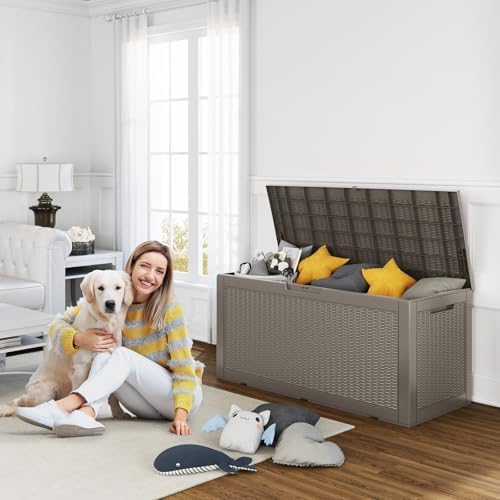 130 Gallon Outdoor Storage Box Waterproof, UV Resistant Resin Deck Box for Patio Furniture, Outside Storage Box for Garden Tools, Patio Cushions, Grey - Image 2
